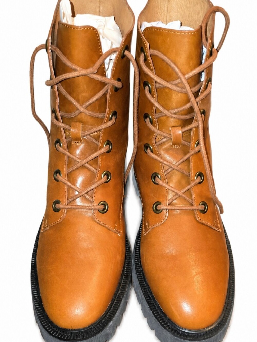 Madewell The Rayna Lace-Up Leather Boots Cognac - Size 10